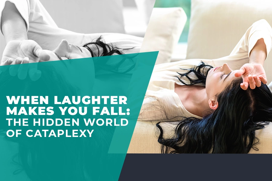Woman lying down during a cataplexy episode triggered by laughter