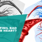 Illustration of heart and blood vessels with Modafinil safety question