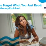 Person struggling to remember information while reading a book